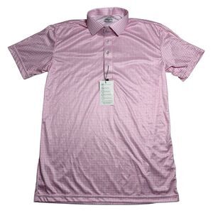 Collars and Co Men’s Polo Shirt M Pink Polo Gingham Check Plaid Office Golf